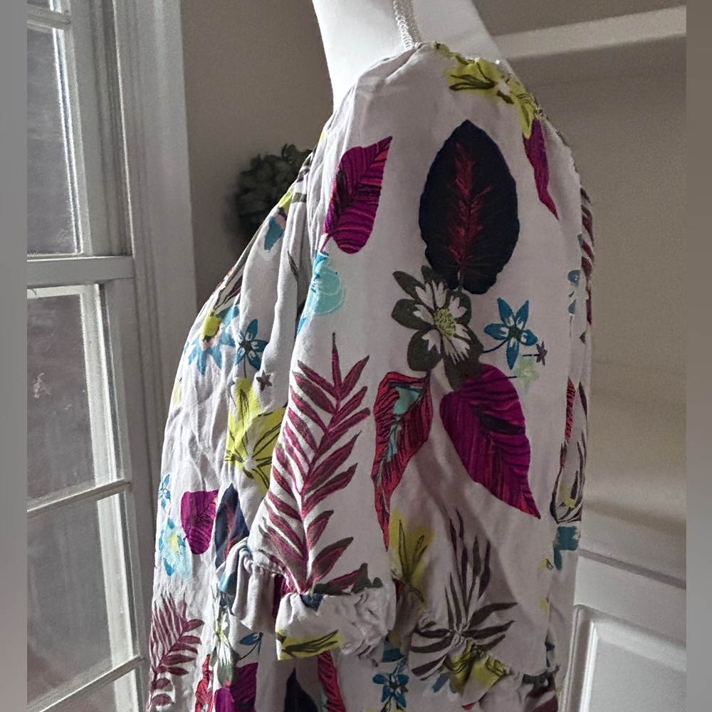 Terra Sky Floral Shirt Blouse Curvy Comfort Ruffle Sleeve Lightweight Plus Sz 1x - Picture 8 of 12